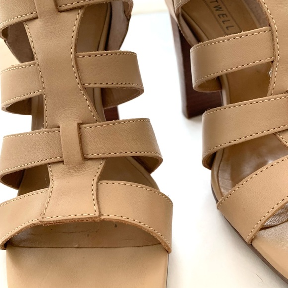 ATWELL Camel Colored Leather Block Heel Sandals - Picture 4 of 9